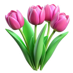 Naklejka premium Bunch of pink tulips with green leaves isolated on transparent background