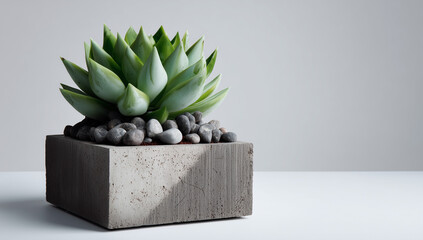 Succulent plant in modern concrete planter