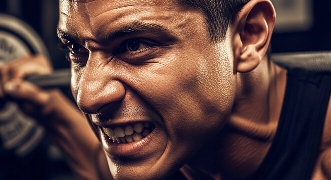 Intense Workout: Determined Athlete Lifting Weights in Gym