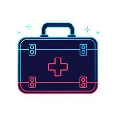 Obraz premium Neon first aid kit design with bright colors and medical cross symbol, healthcare concept, copy space 