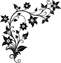 Angular Vine And Flower Twist Corner Silhouette