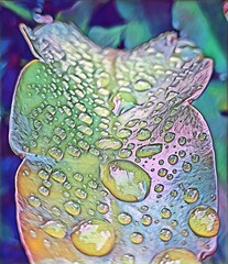 Nature's Beauty: Colorful Leaf with Dewdrops.