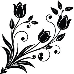 Baroque Corner Flourish With Stylized Tulip Silhouettes