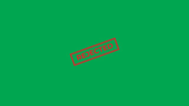 Rejected stamp animation in red rectangular design with 2 text styles, clean and rough on green screen. 4K animated for motion graphics, overlays, business, infographics, and rejection scenes.