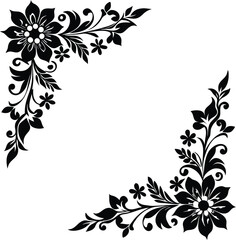 Black And White Floral Ornament Silhouette For Corner