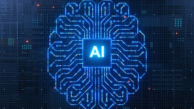 AI chip on a circuit board. Symbolizes technological advancement and artificial intelligence integration. 3d rendering, conceptual image.