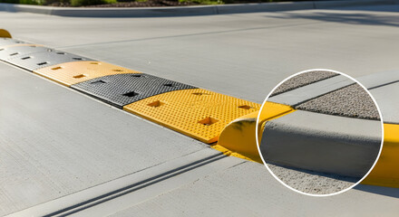 Road Safety Measures Black Yellow Speed Bump On A Gray Concrete Surface