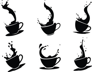 Cup of coffee splash collections icon, editable vector illustration logo silhouette png