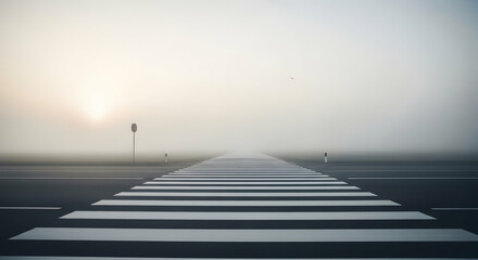 Solitude Crossing Misty Horizon Zebra Stripes Lead To The Unknown Foggy Pathway