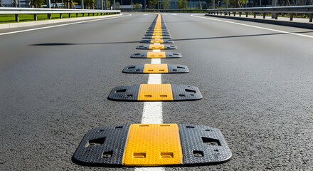 Road safety with speed bumps in perspective view creating visual interest to the viewer