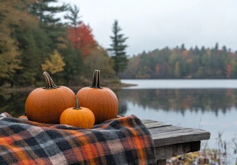 Autumnal Serenity: Pumpkins by the Lake