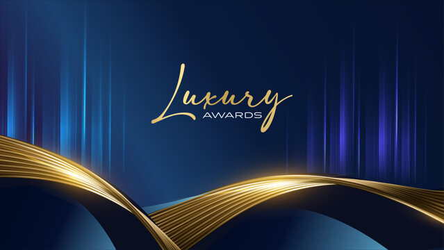 Blue Background with Abstract Curved Gold Lines. Stylish Shine and Metallic Accents for Sophisticated Look.
Creative Gold Ribbon Waves with Subtle Lighting.Royal-Themed Poster for Gala or Recognition.