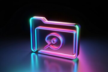 Iridescent Neon Data Folder Icon for Digital Storage and Tech Interface Design