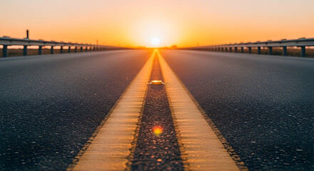 Road To New Beginnings At Sunset Over Asphalt Highway Perspective