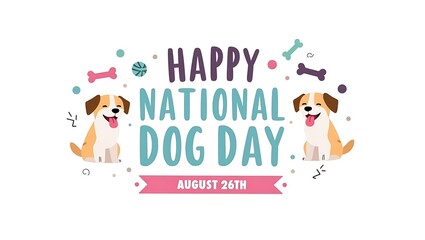 Happy national dog day august 26th celebration with cute dogs and bones