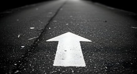 Road to the future arrow on asphalt with directional guidance forward marking