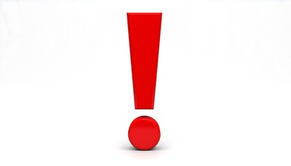 Red exclamation point on a white background.  3D render