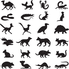 Diverse animal silhouettes collection camel fennec fox