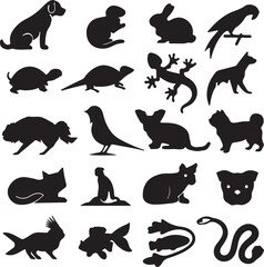 Diverse animal silhouettes collection rabbit parrot