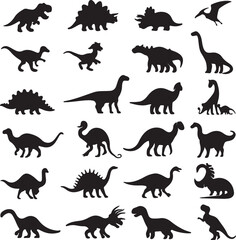 Various prehistoric creatures dinosaur silhouette
