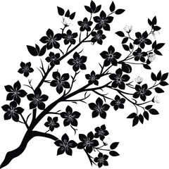 Fototapeta premium Cherry Blossom Branch Corner Silhouette With Small Blooms