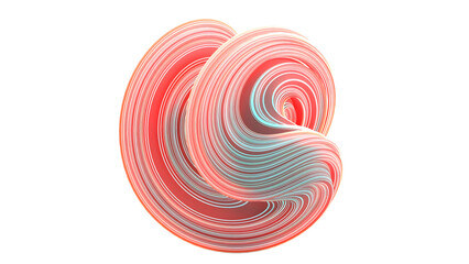 Colorful Twisted Ribbon Loop with Red and Cyan Stripes on White Background. 3D Illustration