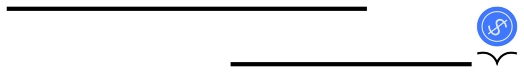 Obraz premium Black horizontal lines frame a design with a curved flourish below and a minimalist blue contact icon featuring a phone. Ideal for communication, branding, digital identity, professionalism