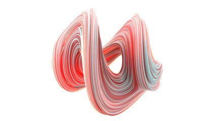 Abstract Wavy Ribbon Structure with Red and Cyan Lines on White Background.3D Illustration