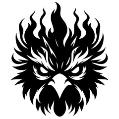 Silhouette of a fiery angry chicken face