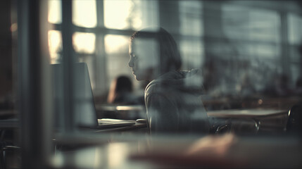 Teenager studying quietly in a classroom at school