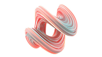Abstract Twisted 3D Shape with Colorful Ribbon Lines on White Background