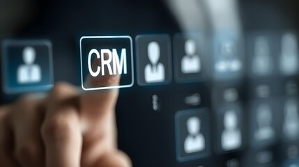 AI-Generated Business Executive Skillfully Selecting "CRM" in a Dynamic Digital Interface