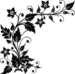 Corner Flourish With Bud Tipped Vines Silhouette