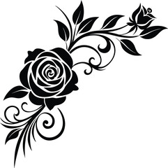 Corner Flourish With Blooming Rose And Swirling Le