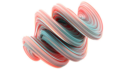 Futuristic Abstract 3D Twisted Shape with Colorful Gradient Lines on White Background.3D Illustration