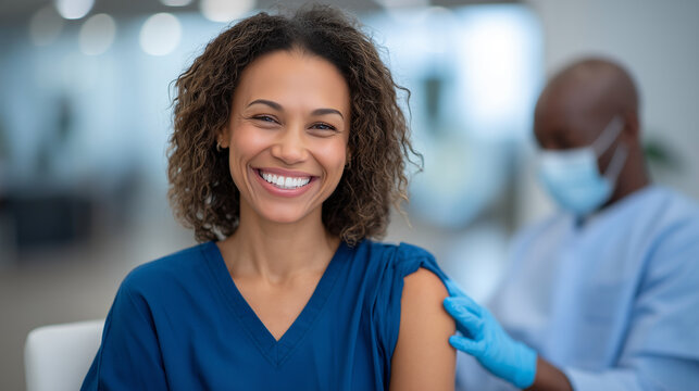 Nurse with patient before injection, calm and trustful atmosphere, medical beauty procedure