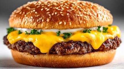 Tempting double cheeseburger isolated on a clean white backdrop