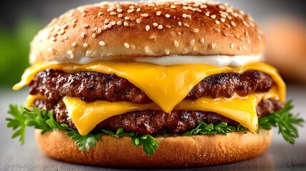 Indulgent double cheeseburger featuring rich cheese on plain white