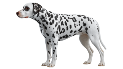 PNG of hyper-realistic Dalmatian dog side profile on transparent background