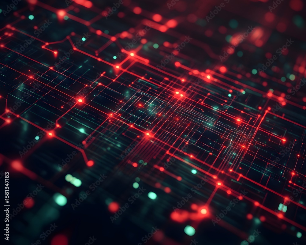Poster abstract representation of a digital network with vibrant red and blue lights. this image showcases 