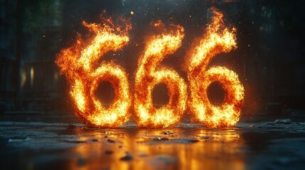 Fiery Number 666 in Flames, Symbolizing Darkness and Edginess for Halloween or Horror Themes