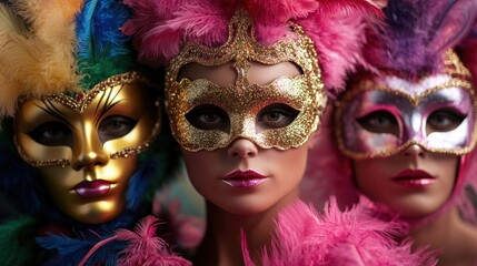 Vibrant carnival celebration with glittering masquerade masks