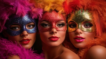 Glittering carnival masks: vibrant festival celebration theme