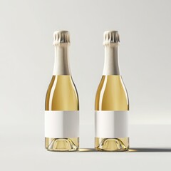 Champagne bottle mockup set – two mini bottles with blank white labels.