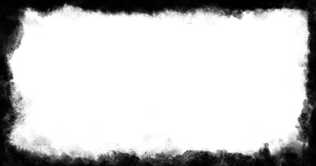 Black ink frame with stains and empty center isolated on transparent background PNG