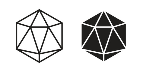 Dice d20 icon. Vector illustration, flat and stroke