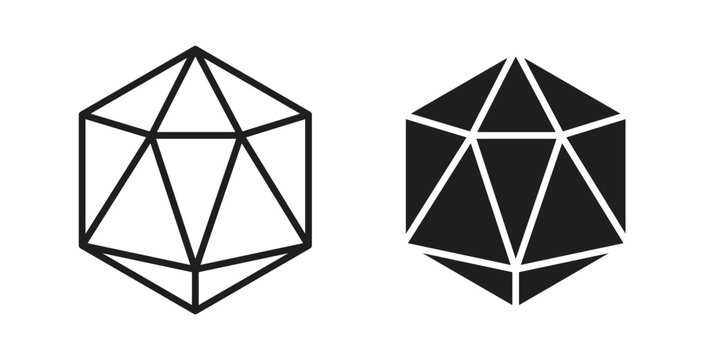 Dice d20 icon. Vector illustration, flat and stroke