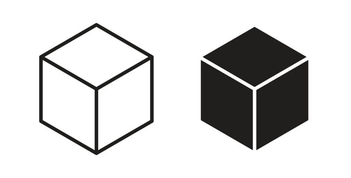 Cube icon. Vector illustration, flat and stroke