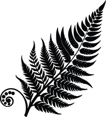 Naklejka premium Curved Fern Tip With Floral Accent Corner Silhouet