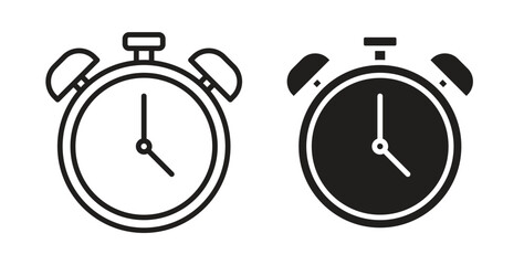 Alarm clock icon. Vector illustration, flat and stroke